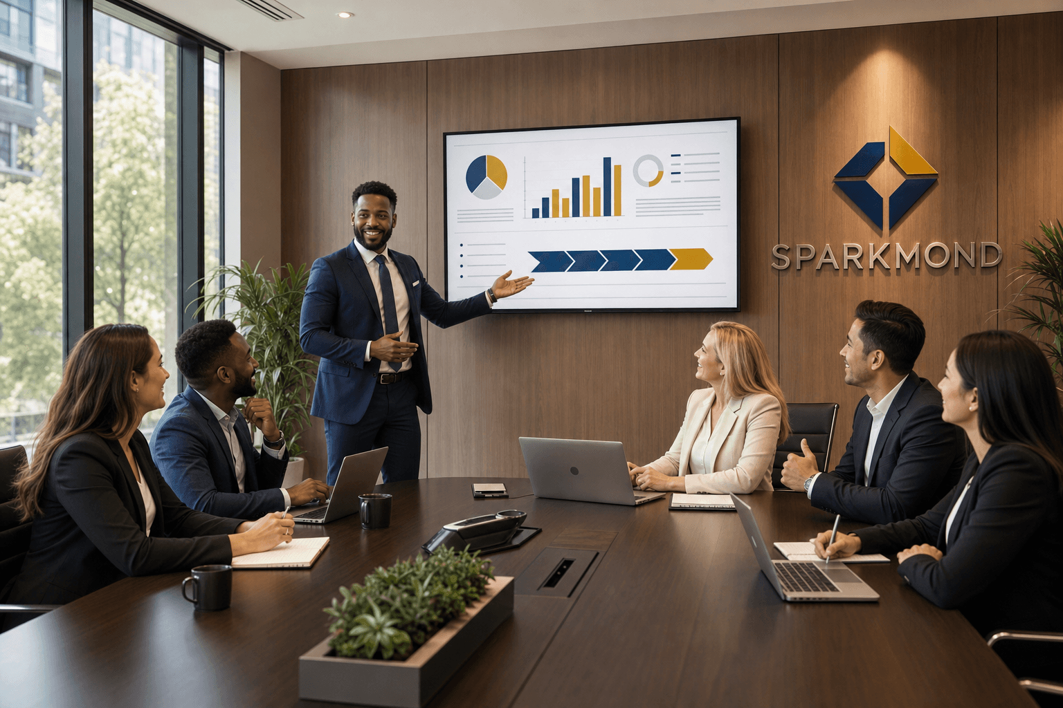 Sparkmond team presenting solutions to clients in a boardroom